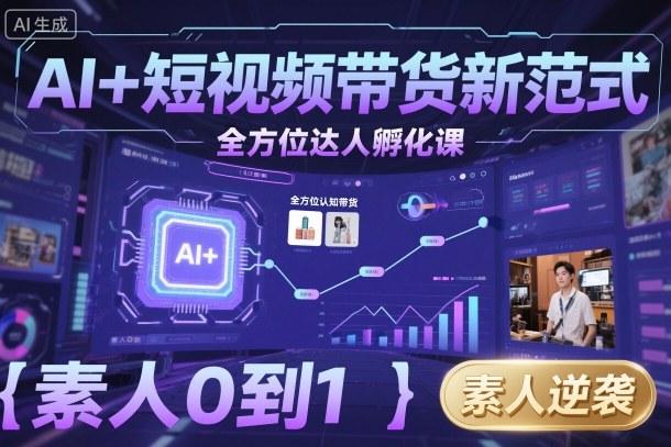 AI+短视频带货新范式全方位达人孵化课，素人也可以从0到1，全方位认知短视频带货-开心网创