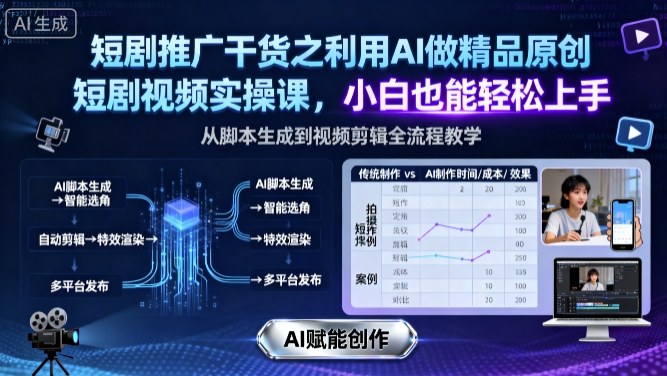短剧推广干货之利用AI做精品原创短剧视频实操课，小白也能轻松上手-开心网创