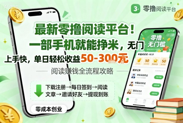 最新零撸阅读平台！一部手机就能挣米，无门槛上手快，单日轻松收益50-3张【揭秘】-开心网创