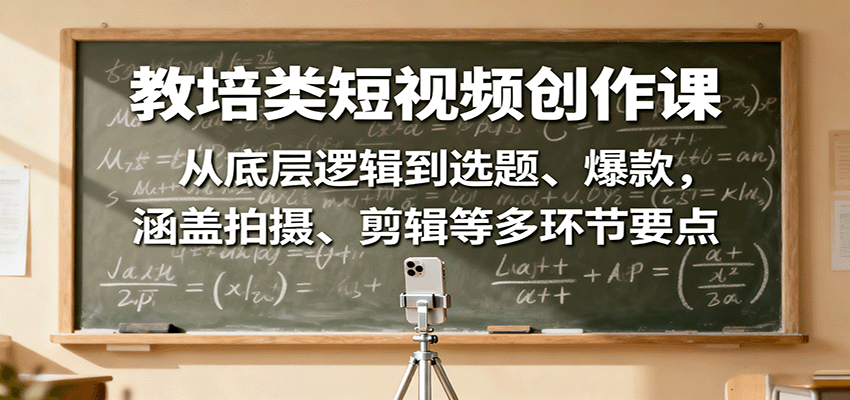 教培类短视频创作课：从底层逻辑到选题、爆款，涵盖拍摄、剪辑等多环节要点-开心网创