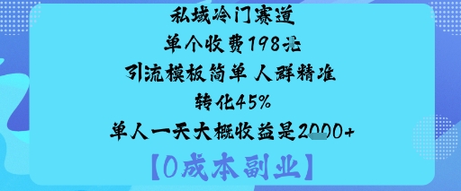 私域冷门赛道:单个收费198米引流模板简单人群精准转化45%单人一天大概收益是1k+-开心网创