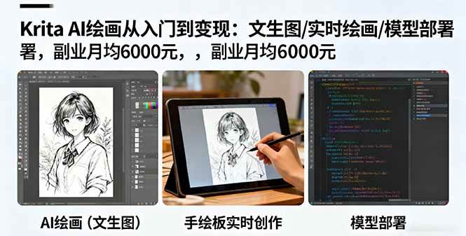 （16222期）Krita AI绘画从入门到变现：文生图/实时绘画/模型部署，副业月均6000元-开心网创