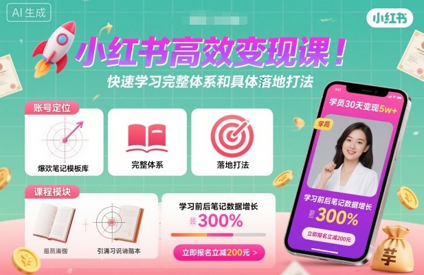 小红书高效变现课，快速学习小红书完整体系和具体落地打法-开心网创