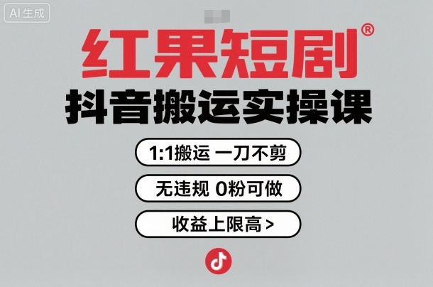 红果短剧拉新之抖音搬运实操课，1：1搬运，一刀不剪，无违规，0粉可做，收益上限高-开心网创