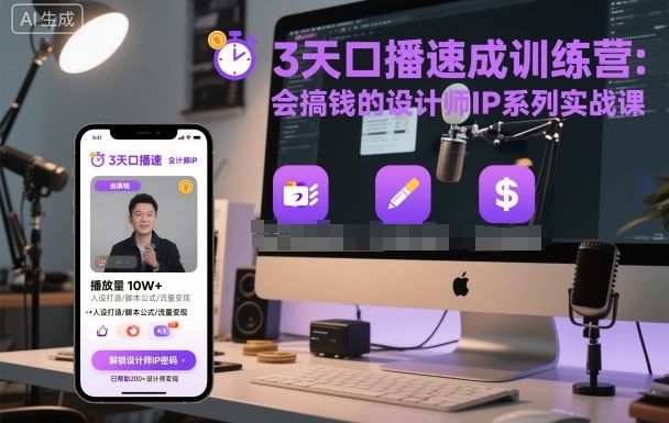 3天口播速成训练营，会搞钱的设计师IP系列实战课-开心网创