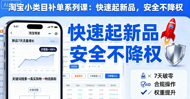 淘宝小类目补单系列课，快速起新品，安全不降权-开心网创