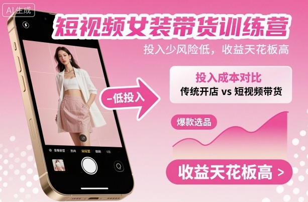 短视频女装带货训练营，投入少风险低，收益天花板高-开心网创