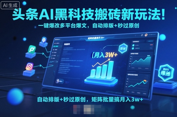 头条AI黑科技搬砖新玩法！一键爆改多平台爆文，自动排版+秒过原创，矩阵批量搞月入3w+【揭秘】-开心网创