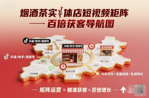 烟酒茶实体店短视频矩阵百倍获客导航图-开心网创