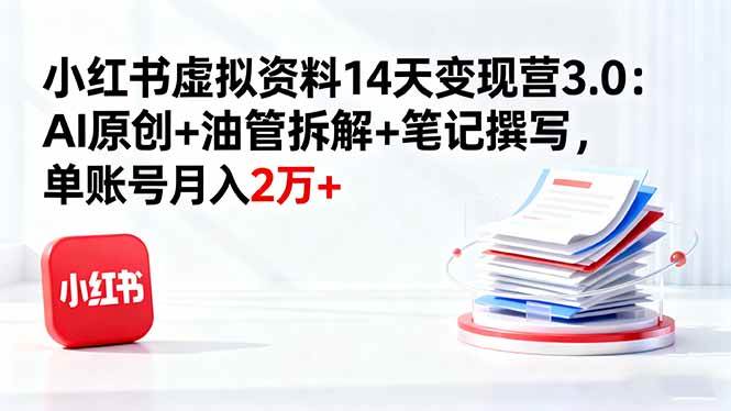 （16273期）小红书虚拟资料14天变现营3.0：AI原创+油管拆解+笔记撰写，单账号月入2万+-开心网创