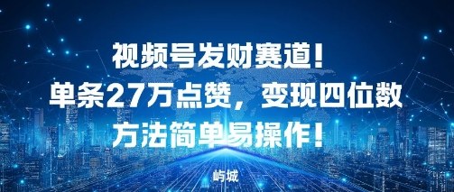 视频号发财赛道，单条27W点赞，变现四位数方法简单易操作-开心网创
