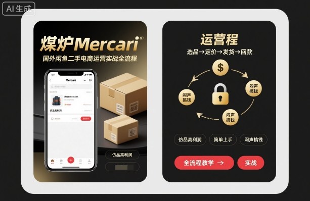 煤炉Mercari国外闲鱼二手电商运营实战全流程，仿品高利润，简单上手，闷声搞钱-开心网创