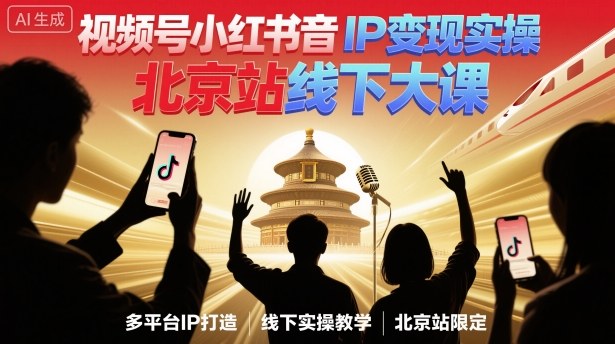 视频号小红书抖音IP变现实操北京站线下大课，40+行业短视频高变现姿势，100+IP高变现实操技术-开心网创