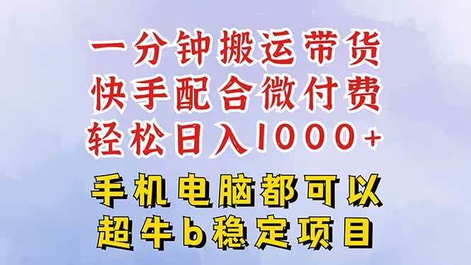 （16285期）快手黑科技一分钟搬运带货，一刀不剪过原创，微付费投流玩法，轻松日入…-开心网创