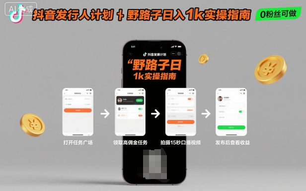 抖音发行人计划全新野路子玩法，随时随地，只要有手机，就能操作，日入1k+【揭秘】-开心网创