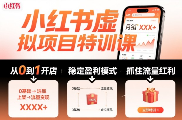 小红书虚拟项目特训课，帮你从0到1打造稳定盈利的店铺，抓住流量红利（更新9月）-开心网创