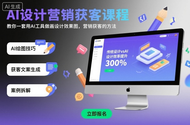 AI设计营销获客课程，教你一套用AI工具做画设计效果图，营销获客的方法-开心网创