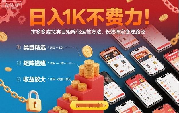 日入1K不费力！拼多多虚拟类目矩阵化运营方法，长效稳定变现路径-开心网创