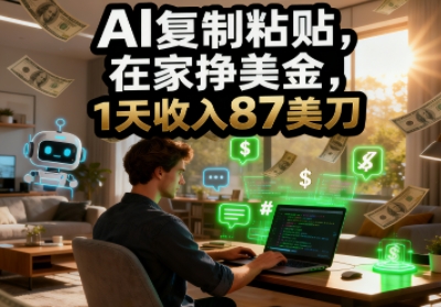AI复制粘贴，在家挣美金，1天收入87美刀，适合小白，长久的被动收入-开心网创
