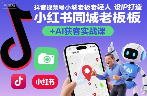 抖音视频号小红书同城老板轻人设IP打造+AI获客实战课，人设打造-算法拆解-拍摄剪辑-内容运营-AI创作-开心网创
