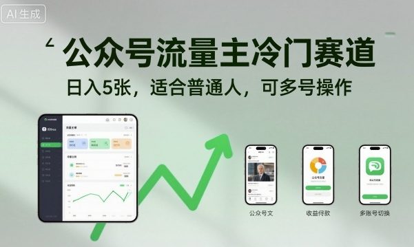 公众号流量主冷门赛道，日入5张，适合普通人，可多号操作-开心网创