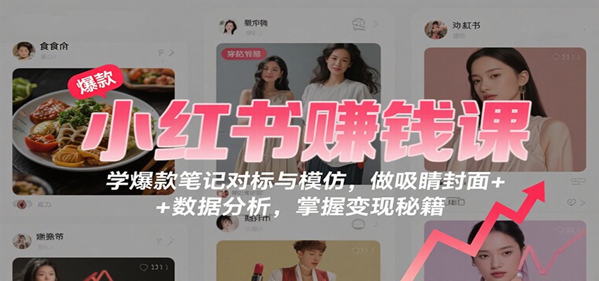 小红书赚钱课：学爆款笔记对标与模仿，做吸睛封面 + 数据分析，掌握变现秘籍-开心网创