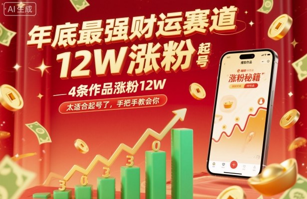 年底最强财运赛道，4条作品涨粉12W，太适合起号了，手把手教会你-开心网创
