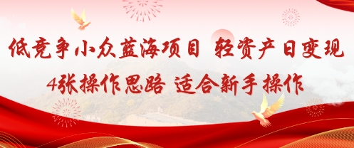 低竞争小众蓝海项目，轻资产日变现4张的操作思路适合新手操作-开心网创