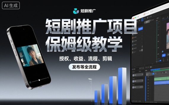 短剧推广项目保姆级教学，授权、收益、流程、剪辑，发布等全流程-开心网创