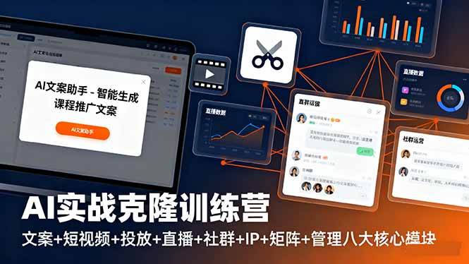 （16328期）AI实战克隆训练营：文案+短视频+投放+直播+社群+IP+矩阵+管理八大核心模块-开心网创