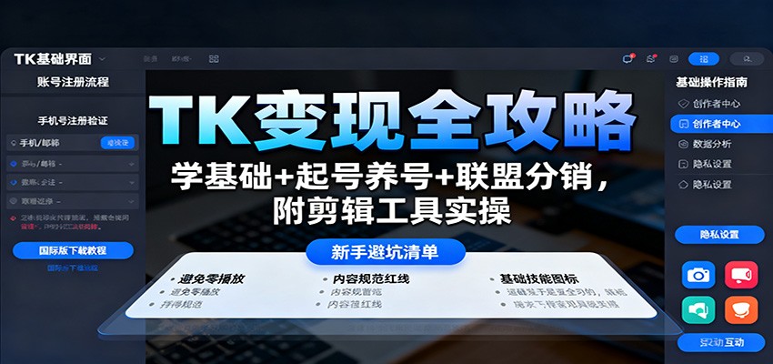 TK变现全攻略：学基础+起号养号+联盟分销，附剪辑工具实操-开心网创