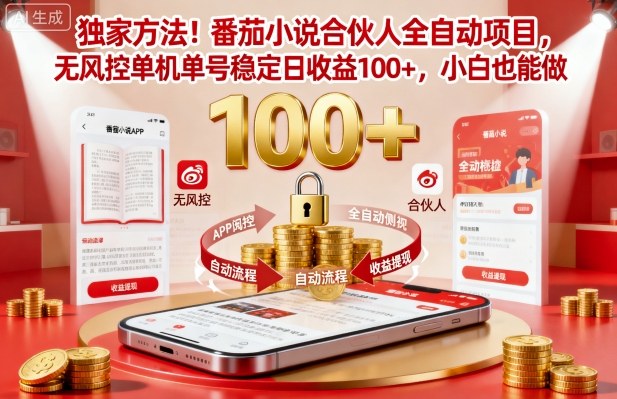 独家方法！番茄小说合伙人全自动挂G项目，无风控单机单号稳定日收益100+，小白也能做【揭秘】-开心网创