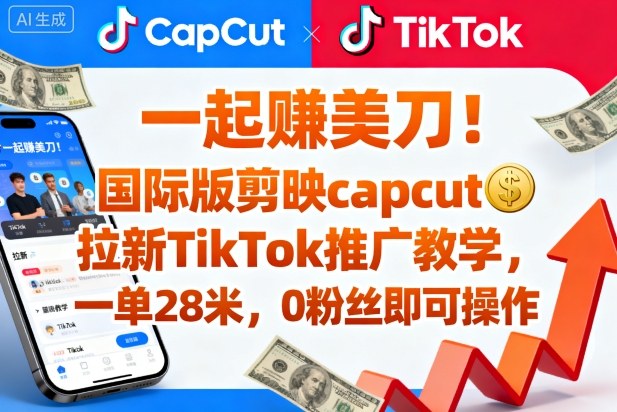 一起賺美刀！国际版剪映capcut拉新TikTok推广教学，一单28米，0粉丝即可操作（附推广入口和教学）-开心网创