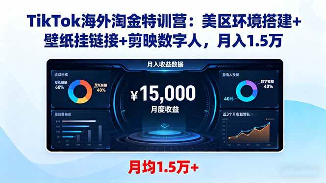 （16346期）TikTok海外淘金特训营：美区环境搭建+壁纸挂链接+剪映数字人，月入1.5万-开心网创