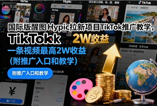 国际版醒图Hypic拉新项目TikTok推广教学，一条视频最高2W收益（附推广入口和教学）-开心网创