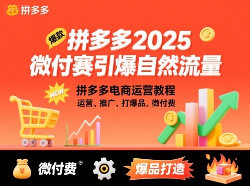 拼多多2025微付费引爆自然流量，拼多多电商运营教程，运营、推广、打爆品、微付费（更新）-开心网创