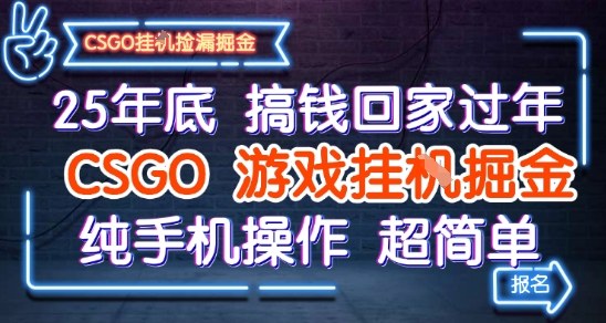 25年底搞钱回家过年，CSGO游戏挂G掘金，纯手机操作超简单【揭秘】-开心网创