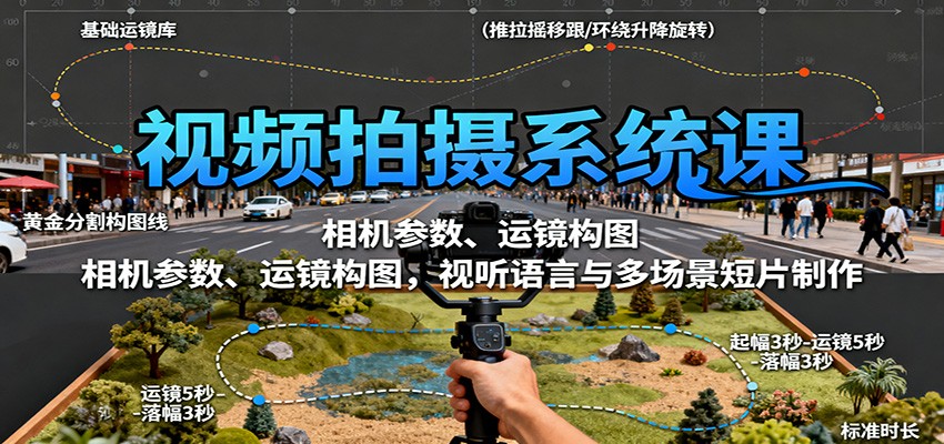 视频拍摄系统课：相机参数、运镜构图，视听语言与多场景短片制作-开心网创