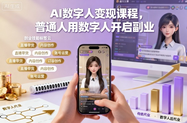 AI数字人变现课程,普通人用数字人开启副业-开心网创