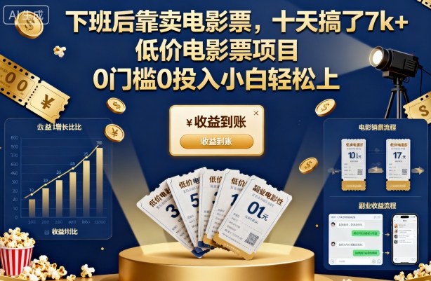 下班后靠卖电影票,十天搞了7k+,低价电影票项目,0门槛0投入小白轻松上手【揭秘】-开心网创
