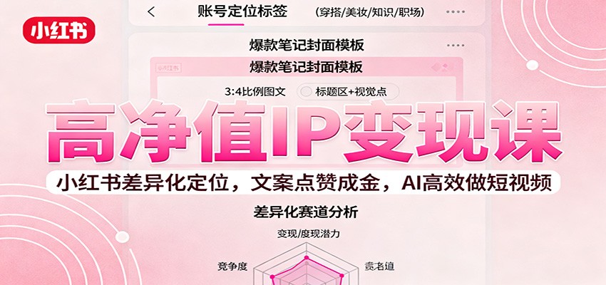 高净值IP变现课:小红书差异化定位,文案点赞成金, AI高效做短视频-开心网创