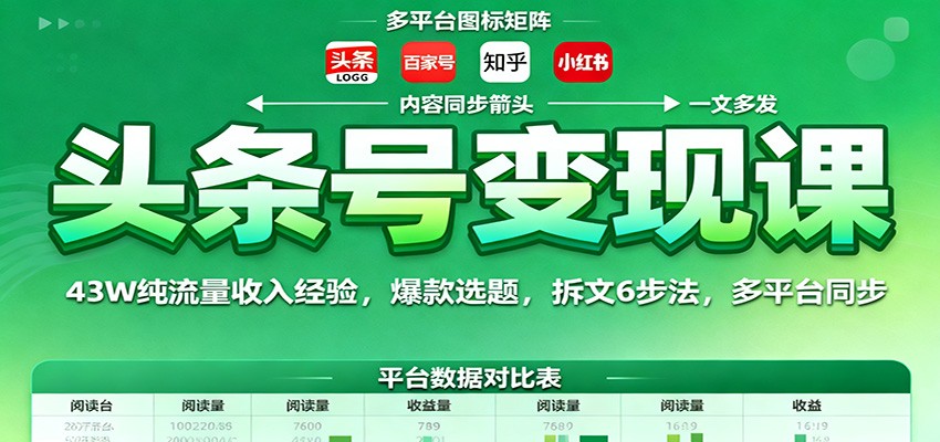 头条号变现课:43W纯流量收入经验,爆款选题,拆文6步法,多平台同步-开心网创