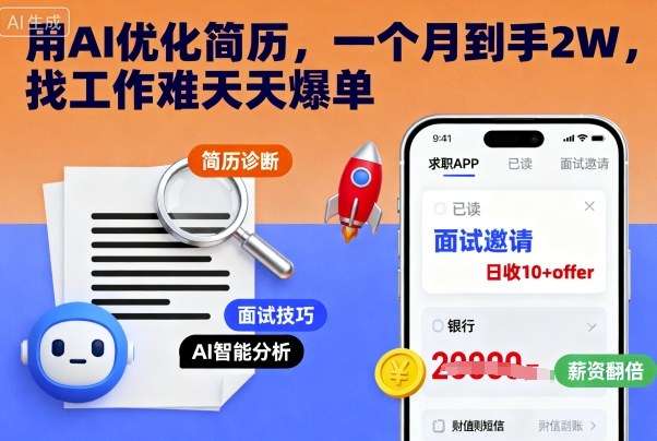 用AI优化简历,一个月到手2W,找工作难天天爆单-开心网创