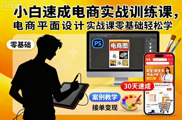 小白速成电商实战训练课,电商平面设计实战课零基础轻松学-开心网创