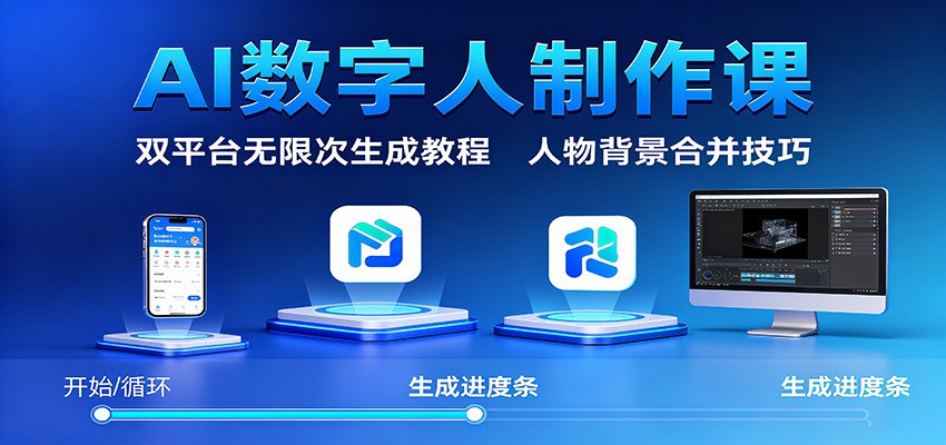 AI数字人制作课:双平台无限次生成教程,人物背景合并技巧-开心网创