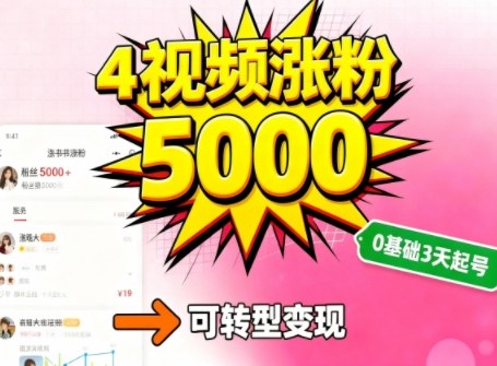 小红书暴力起号方法，四个视频涨粉5000，起号后可转型，操作简单，对小白友好-开心网创