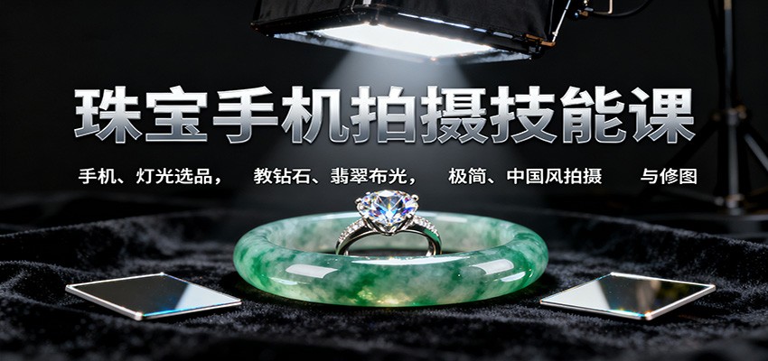 珠宝手机拍摄技能课:手机、 灯光选品,教钻石、翡翠布光,极简、中国风拍摄与修图-开心网创